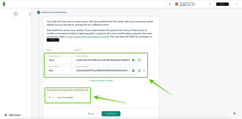 Add owners and signature threshold