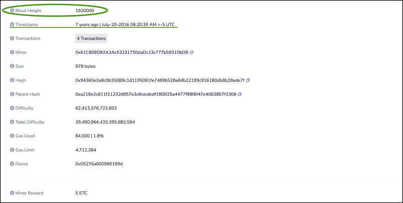 Ethereum Classic block 1920000.